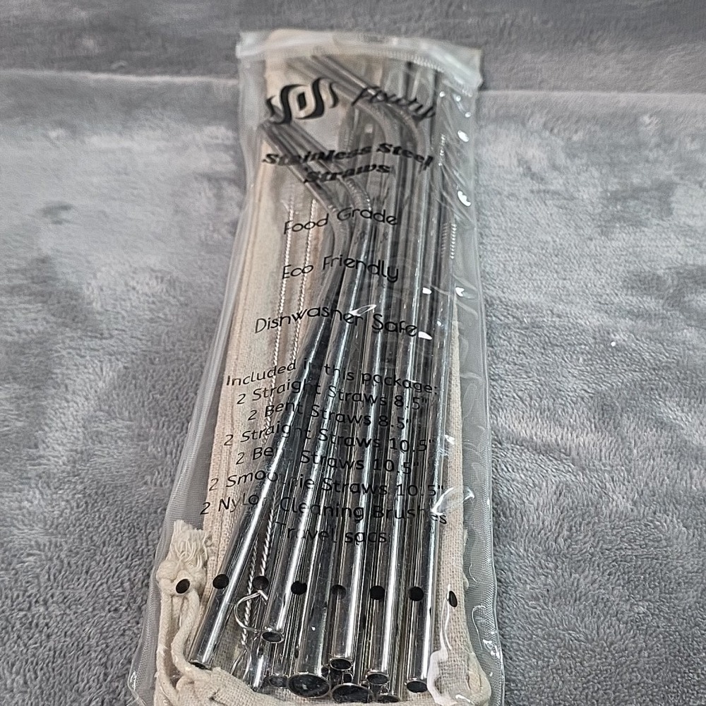 Stainless Steel Straw Set 14 Pc Hiking Camping‎ Reusable